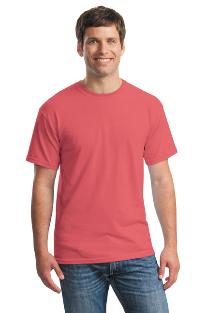 Gildan Heavy Cotton 100% cotton T-shirt in Coral Silk color, featuring a classic crew neck and soft fabric.