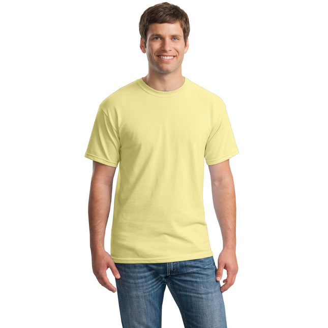 Gildan Heavy Cotton 100% Cotton T-Shirt in Cornsilk color, front view showing soft fabric and classic fit.