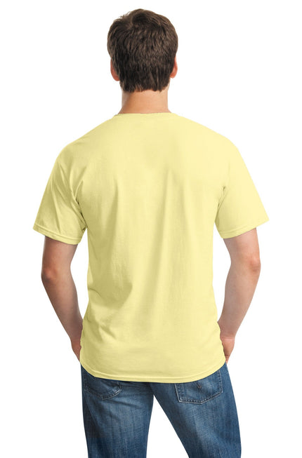 Gildan Heavy Cotton 100% Cotton T-Shirt in Cornsilk color, casual short-sleeve shirt with round neckline.