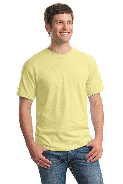 Gildan Heavy Cotton 100% Cotton T-Shirt in Cornsilk color, front view showing soft fabric and classic fit.