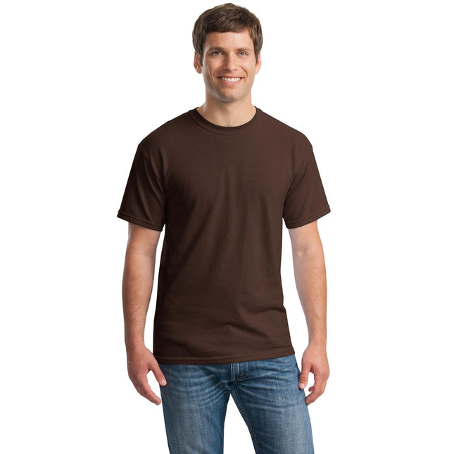 Gildan Heavy Cotton 100% Cotton T-Shirt in Dark Chocolate, front view showing the classic crew neck and smooth fabric.