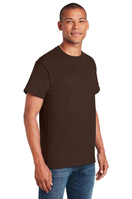 Gildan Heavy Cotton 100% Cotton T-Shirt in dark chocolate color, front view showing soft fabric and classic fit.