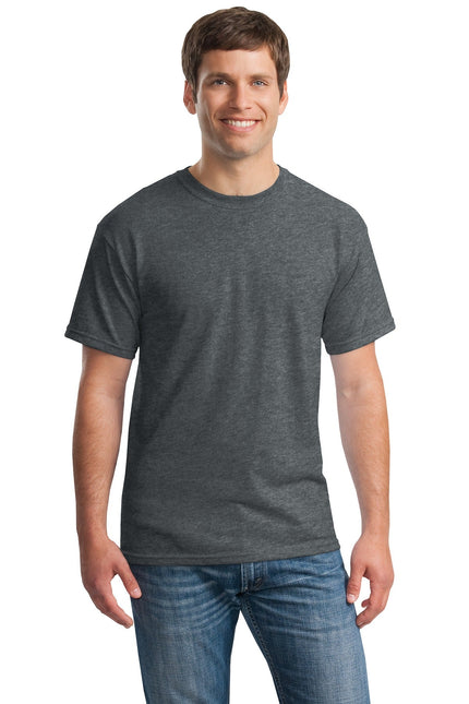 Gildan Heavy Cotton 100% Cotton T-Shirt in Dark Heather, front view showing the soft fabric and classic fit.