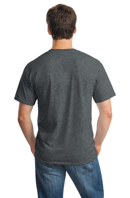 Gildan Heavy Cotton 100% Cotton T-Shirt in Dark Heather, front view showing soft fabric and classic fit.