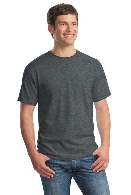 Gildan Heavy Cotton 100% Cotton T-Shirt in dark heather, showcasing a comfortable, casual fit and classic crew neck design.