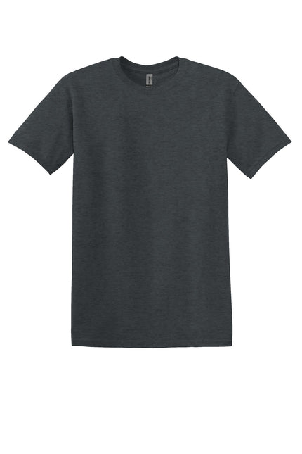 Gildan Heavy Cotton 100% cotton T-shirt in dark heather color, casual fit, soft fabric, front view.