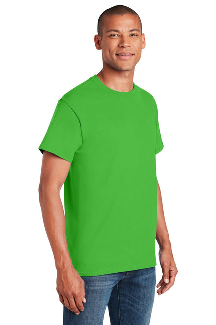 Gildan Heavy Cotton 100% Cotton T-Shirt in vibrant electric green, showcasing a casual fit and smooth fabric texture.
