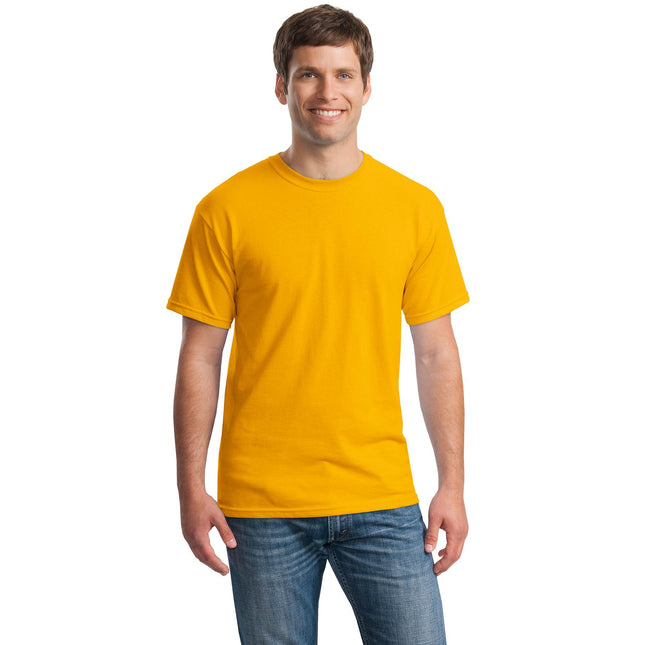 Gildan Heavy Cotton 100% Cotton T-Shirt in gold, size 5,000, with a smooth fabric and classic fit.