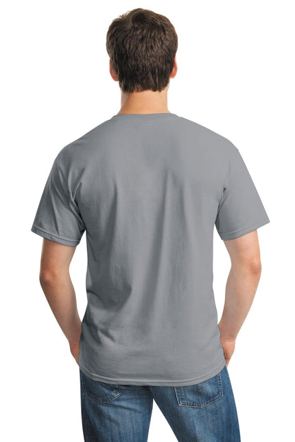 Gildan Heavy Cotton 100% Cotton T-Shirt in Gravel color, front view showing soft fabric and classic fit.