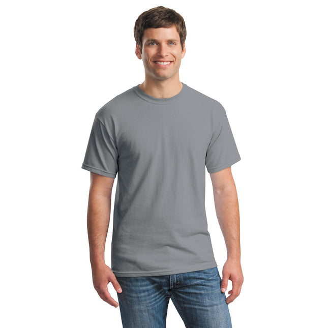 Gildan Heavy Cotton 100% Cotton T-Shirt in Gravel color, front view showing soft fabric and classic fit.