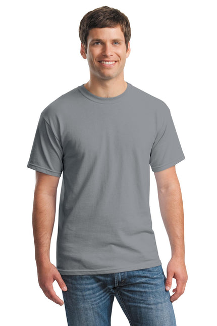 Gildan Heavy Cotton 100% Cotton T-Shirt in Gravel color, front view showing soft fabric and classic fit.