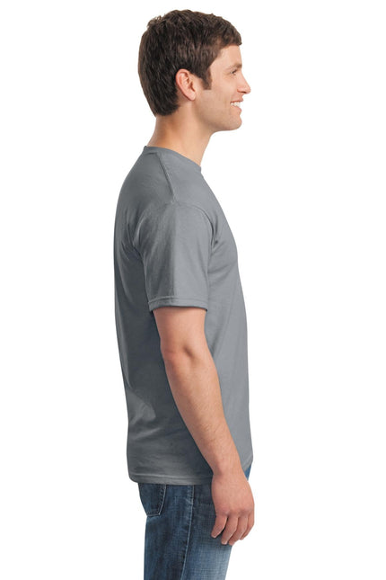 Gildan Heavy Cotton 100% Cotton T-Shirt in Gravel color, front view showcasing soft fabric and classic fit.