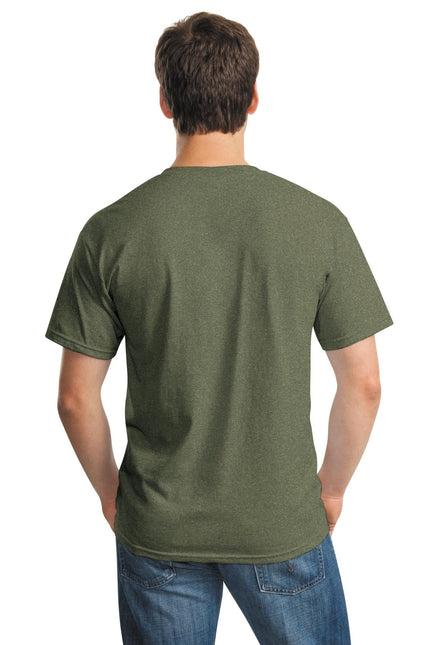 Gildan Heavy Cotton 100% cotton T-shirt in Heather Military Green, casual short-sleeve shirt with crew neck.