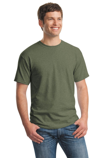 Gildan Heavy Cotton 100% Cotton T-Shirt in Heather Military Green, casual short-sleeve shirt with round neckline.