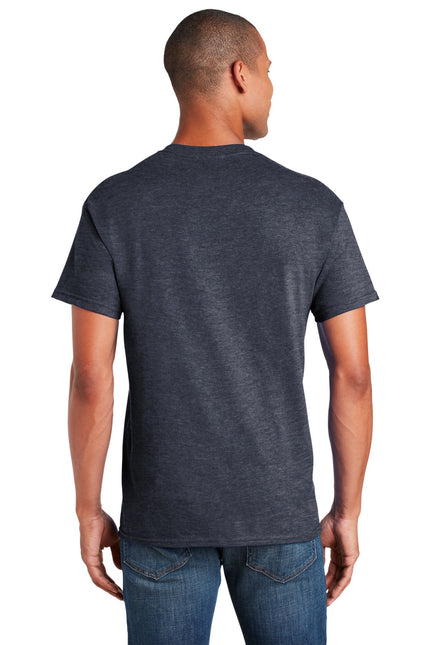 Gildan Heavy Cotton 100% Cotton T-Shirt in Heather Navy, front view showing classic crew neck and soft fabric texture.