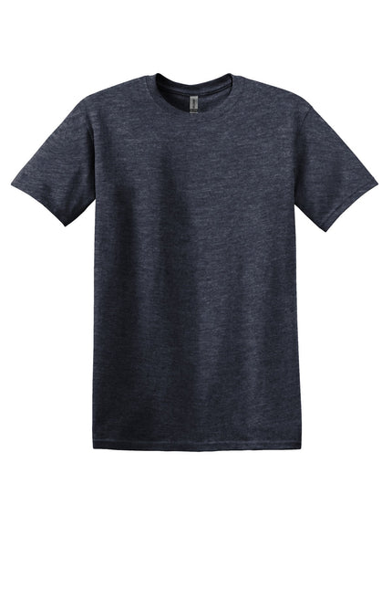 Gildan Heavy Cotton 100% Cotton T-Shirt in Heather Navy, front view showing classic crew neck and smooth fabric texture.