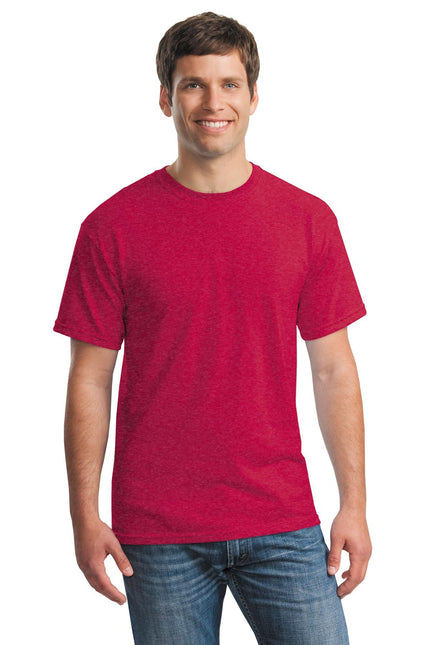 Gildan Heavy Cotton 100% Cotton T-Shirt in Heather Red, front view showing classic crew neck and soft fabric.
