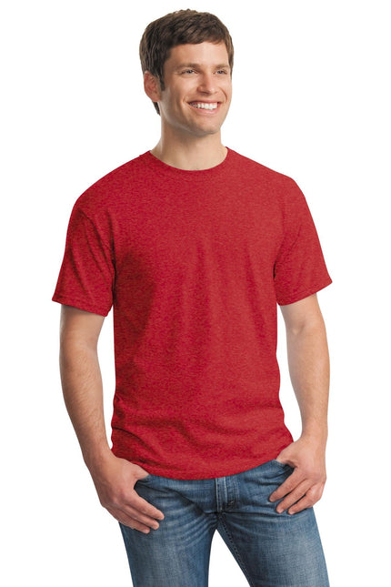 Gildan Heavy Cotton 100% Cotton T-Shirt in Heather Red, front view showing classic crew neck and soft fabric texture.