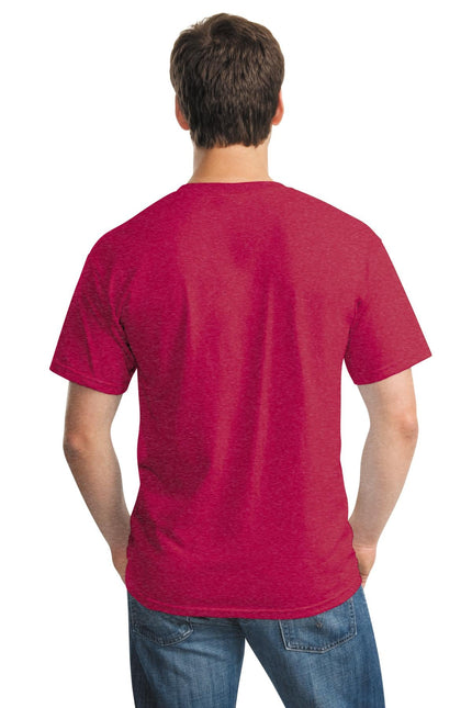 Gildan Heavy Cotton 100% Cotton T-Shirt in Heather Red, front view showing crew neck and short sleeves.