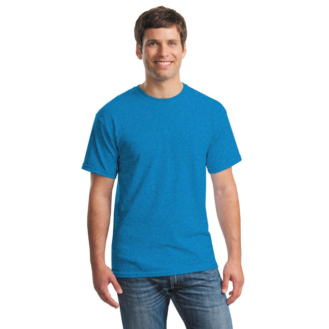 Gildan Heavy Cotton 100% Cotton T-Shirt in Heather Sapphire, casual crew neck style, displayed on a plain background.