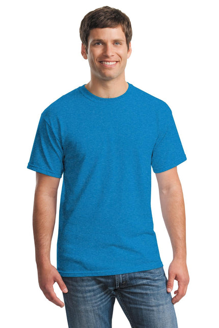 Gildan Heavy Cotton 100% Cotton T-Shirt in Heather Sapphire, casual crew neck style, displayed on a plain background.