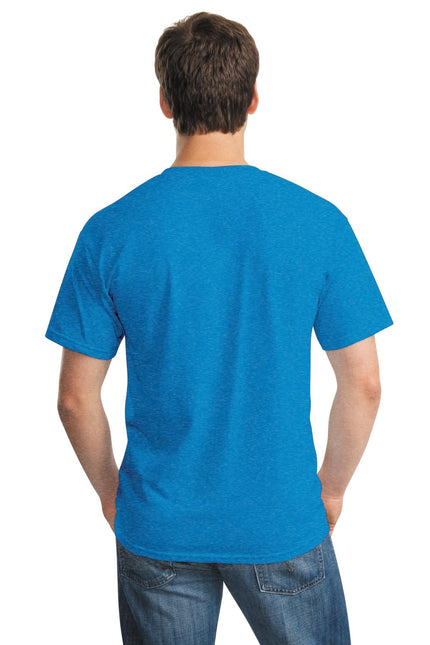 Gildan Heavy Cotton 100% Cotton T-Shirt in Heather Sapphire, casual fit with short sleeves and crew neckline.