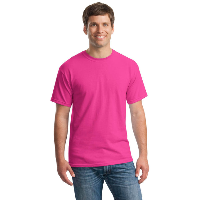 Gildan Heavy Cotton 100% Cotton T-Shirt in Heliconia color, front view showing soft fabric and classic fit.
