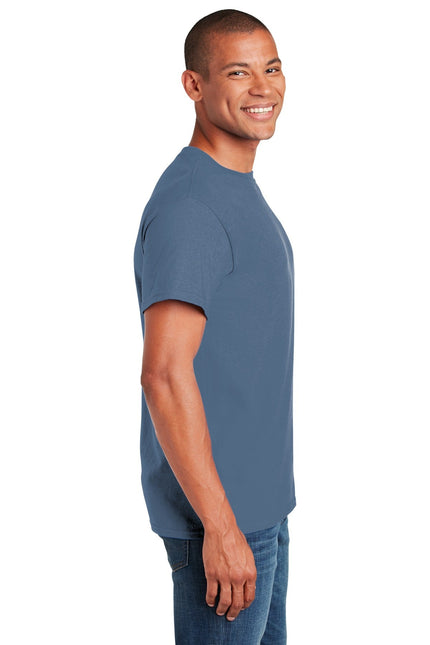 Gildan Heavy Cotton 100% Cotton T-Shirt in Indigo Blue, casual fit, front view showing soft fabric and classic crew neck.