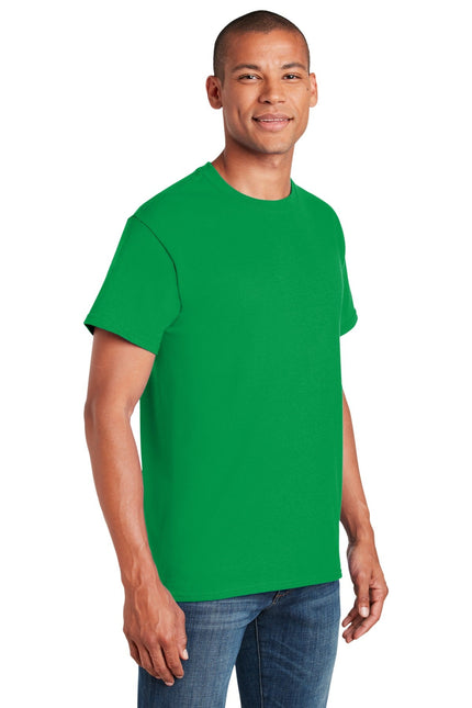 Gildan Heavy Cotton 100% Cotton T-Shirt in Irish Green, front view showing classic fit and vibrant green color.
