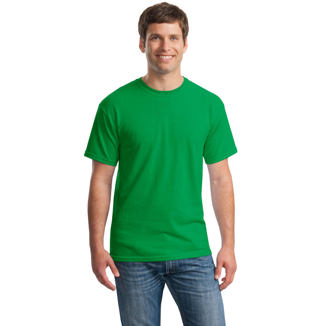 Gildan Heavy Cotton 100% Cotton T-Shirt in Irish Green, front view showing classic fit and vibrant color.