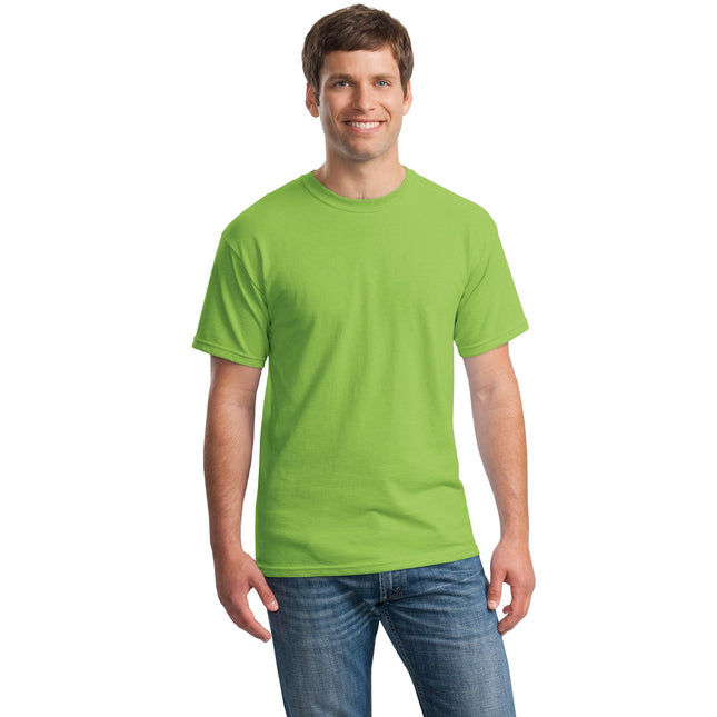 Gildan Heavy Cotton 100% Cotton T-Shirt in vibrant kiwi green, shown flat with short sleeves and crew neckline.