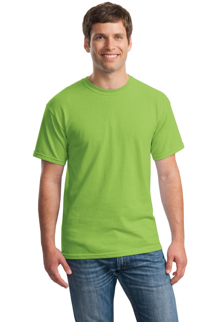 Gildan Heavy Cotton 100% Cotton T-Shirt in vibrant kiwi green, shown flat with short sleeves and crew neckline.