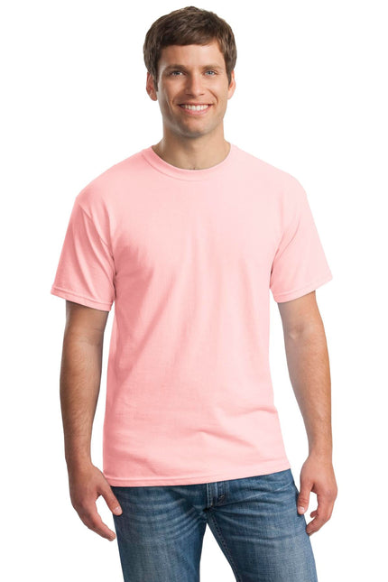Gildan Heavy Cotton 100% Cotton T-Shirt in light pink, soft fabric, with classic crew neck and short sleeves.