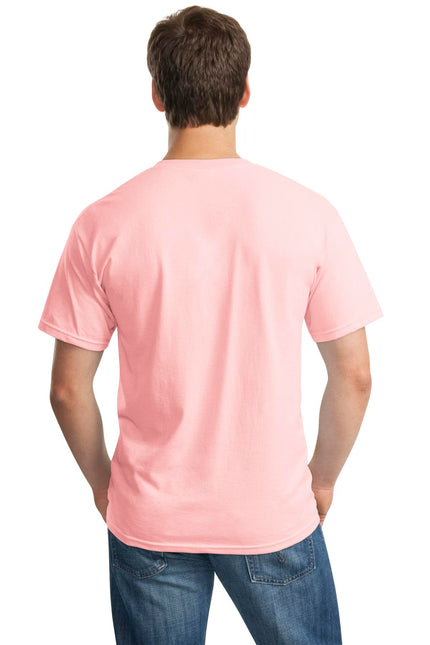 Gildan Heavy Cotton 100% Cotton T-Shirt in light pink, showcasing a soft, plain design with short sleeves and crew neck.