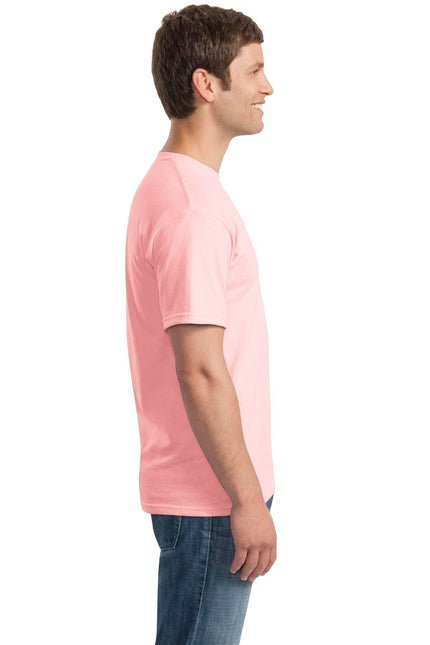 Light pink Gildan Heavy Cotton 100% cotton T-shirt displayed flat on a white background.