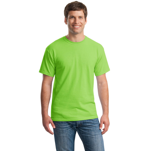 Gildan Heavy Cotton 100% Cotton T-Shirt in lime color, showcasing front view of the Gildan brand shirt.