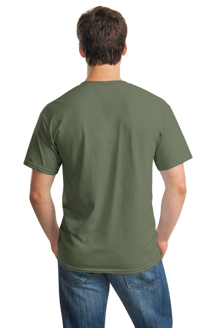 Gildan Heavy Cotton 100% Cotton T-Shirt in military green, casual fit, front view with crew neckline.