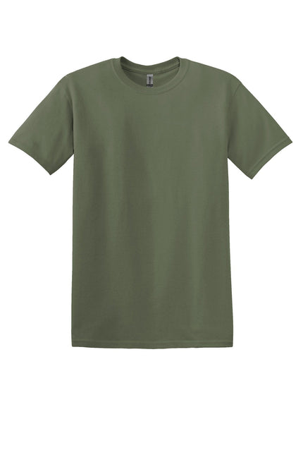 Gildan Heavy Cotton 100% Cotton T-Shirt in Military Green, front view showing classic crew neck and soft fabric texture.