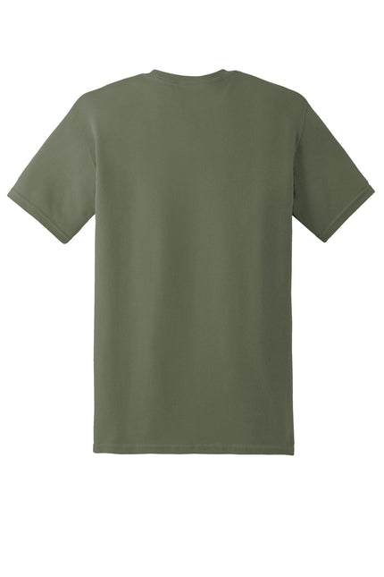 Gildan Heavy Cotton 100% Cotton T-Shirt in Military Green, front view showing classic crew neck and short sleeves.