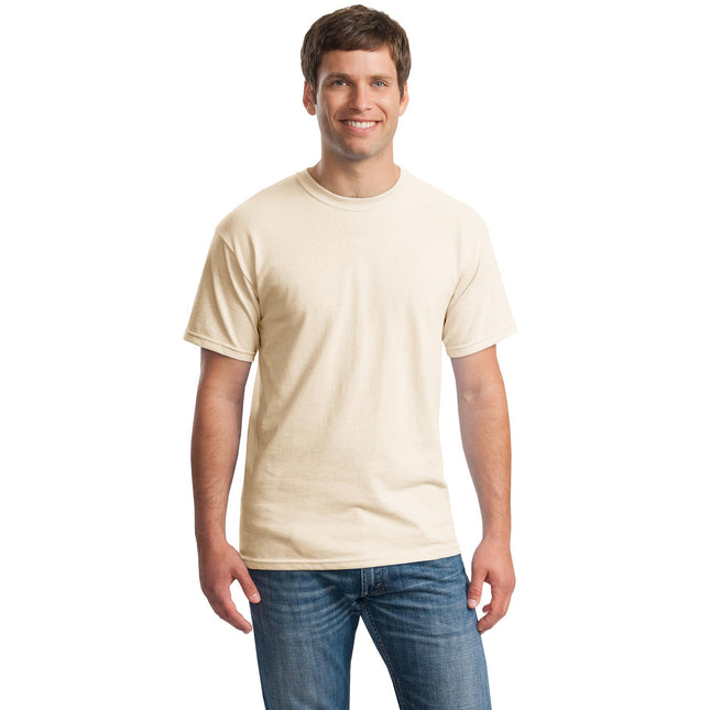 Gildan Heavy Cotton 100% Cotton T-Shirt in natural color, featuring a classic crew neck and short sleeves.