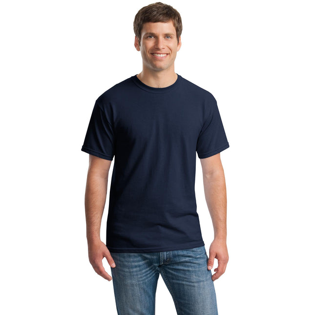 Gildan Heavy Cotton 100% Cotton T-Shirt in navy, front view showing classic crew neck and short sleeves.