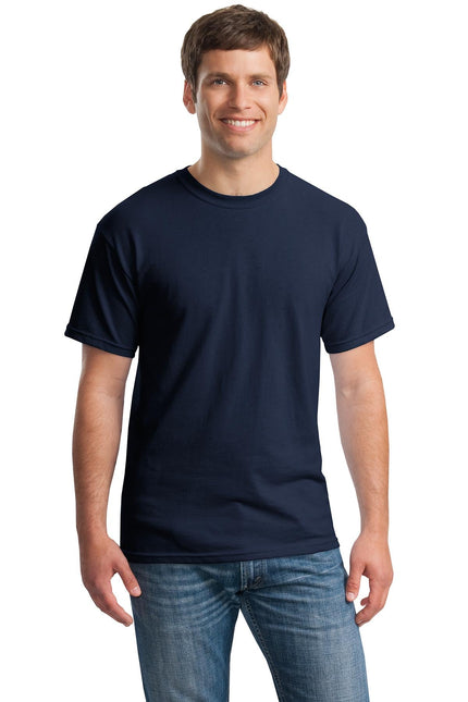 Gildan Heavy Cotton 100% Cotton T-Shirt in navy, front view showing classic crew neck and short sleeves.