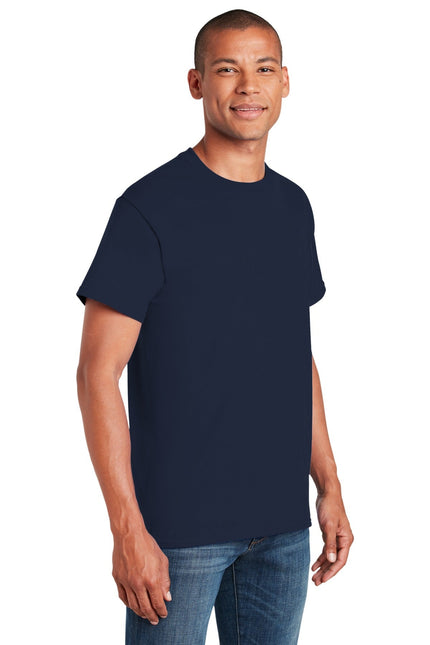 Gildan Heavy Cotton 100% Cotton T-Shirt in navy, front view showing soft fabric and classic crew neckline.