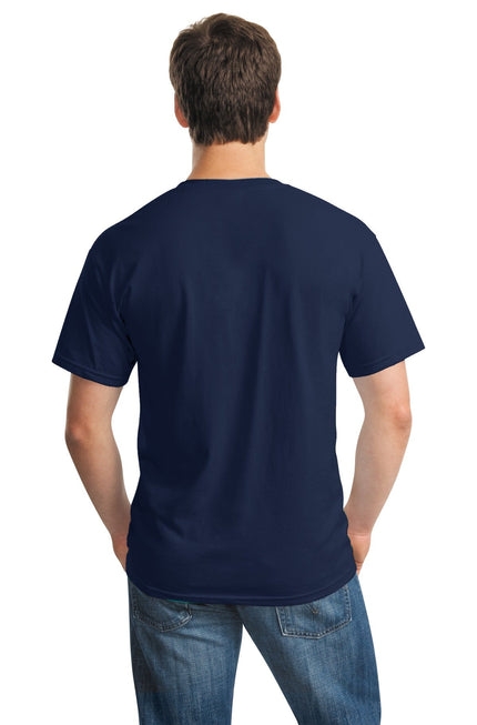 Gildan Heavy Cotton 100% Cotton T-Shirt in navy, plain crewneck with short sleeves, front view showing soft fabric.