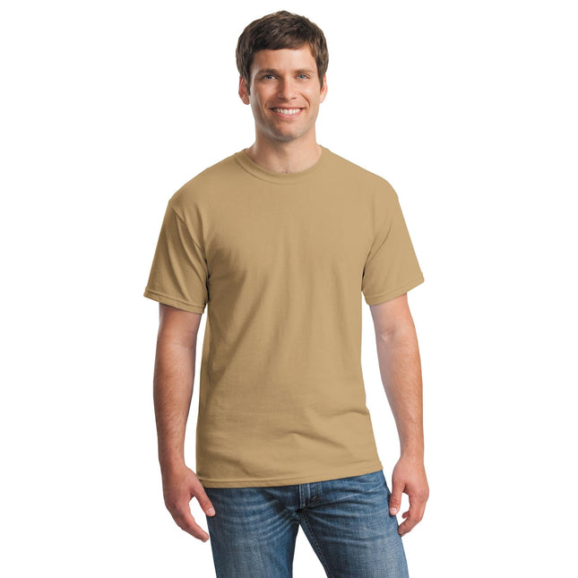 Gildan Heavy Cotton 100% Cotton T-Shirt in Old Gold color, featuring a classic crew neck and short sleeves.