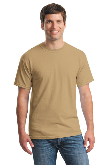 Gildan Heavy Cotton 100% Cotton T-Shirt in Old Gold color, featuring a classic crew neck and short sleeves.