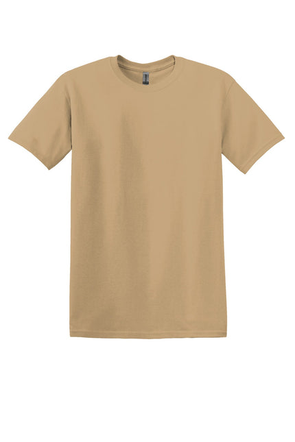 Gildan Heavy Cotton 100% Cotton T-Shirt in Old Gold color, front view showing classic crew neck and soft fabric texture.