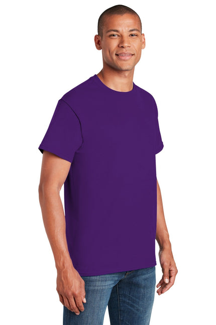 Gildan Heavy Cotton 100% Cotton T-Shirt in purple, plain front view, soft fabric, casual fit, size 5000.