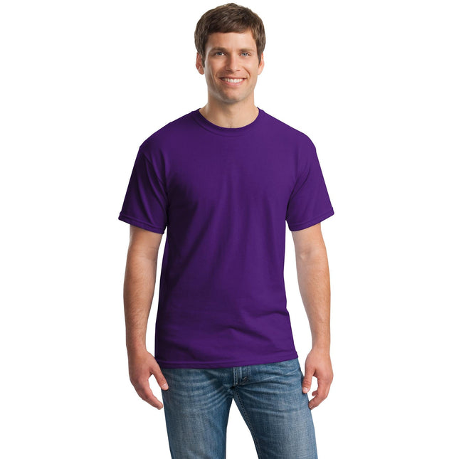 Gildan Heavy Cotton 100% cotton purple T-shirt, front view showing classic fit and vibrant purple color.