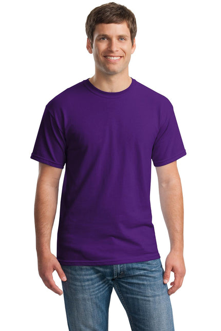 Gildan Heavy Cotton 100% cotton purple T-shirt, front view showing classic fit and vibrant purple color.